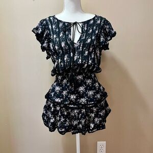 Karina Grimaldi Cottagecore  Floral Silk Blend Ruffle Mini Dress Size Medium